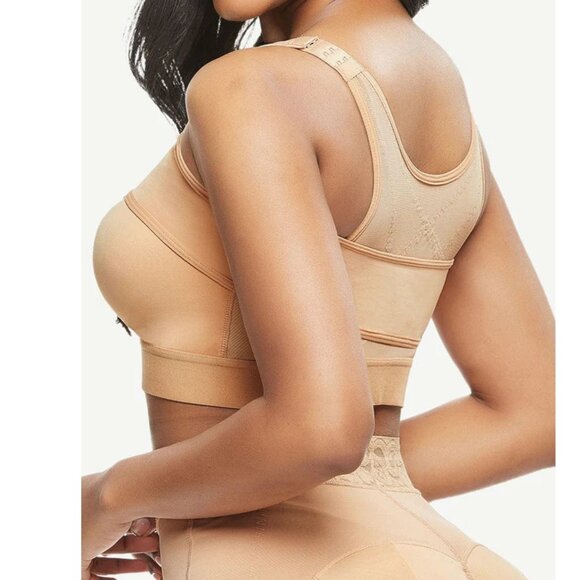 Post-Surgical Breast Band 3 Rows Hooks Chest Strap Wireless Two-Piece Sport Bra - Picture 5 of 8